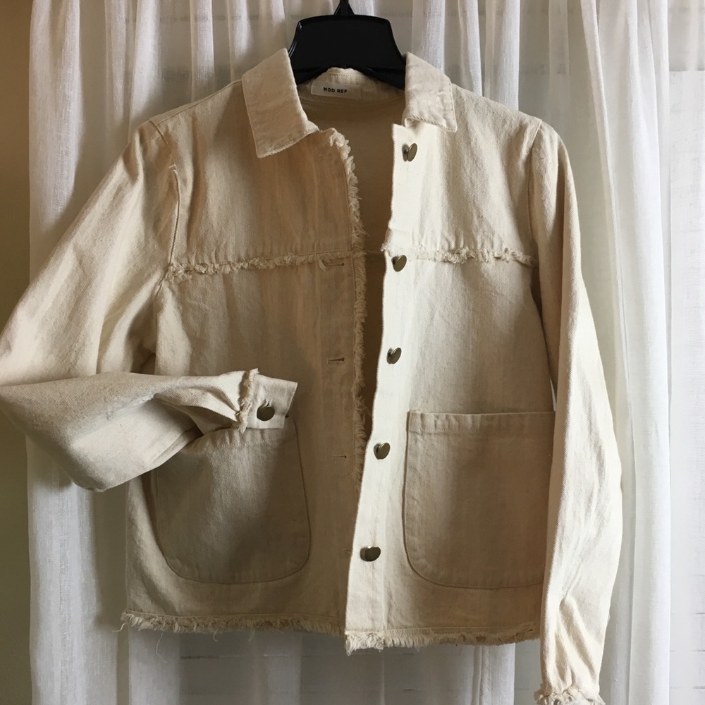 Mod Ref - Women’s Ivory Denim Jacket- Frayed- M/L